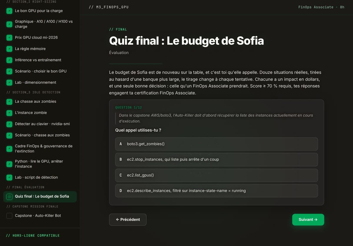 M03 · Le quiz final noté : 12 questions tirées au hasard d'une banque de 18
