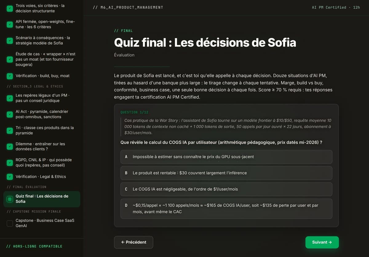 M06 · Le quiz final noté : 12 questions tirées au hasard d'une banque de 18